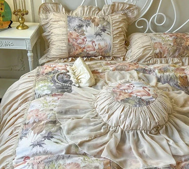 French Vintage Flamingo Tropical Botanical Print, Pure Cotton Bedding Set